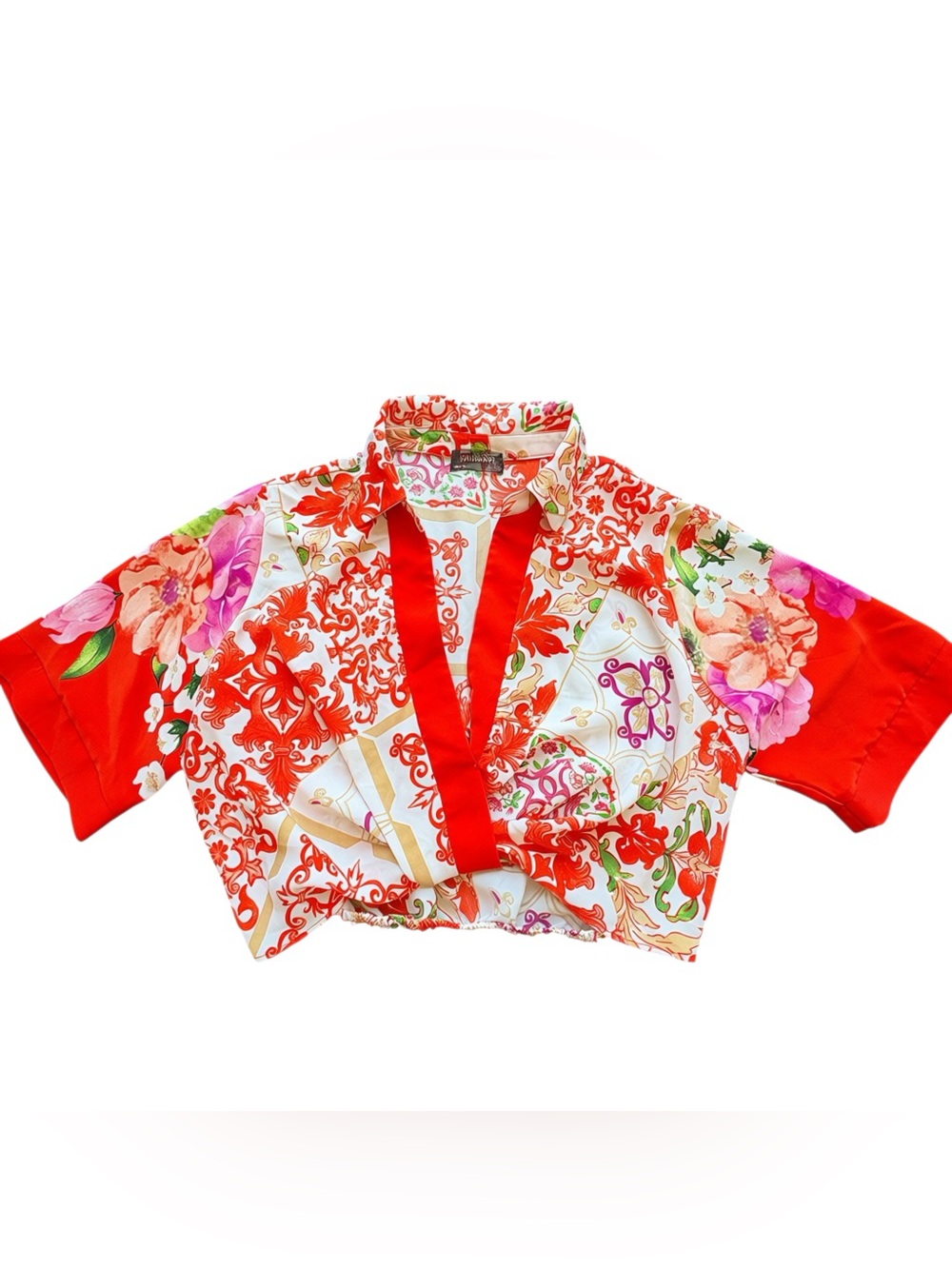 Lulumari Anthropologie Boho Scarf Print Blouse Coastal Floral Crop Sicilian Sm